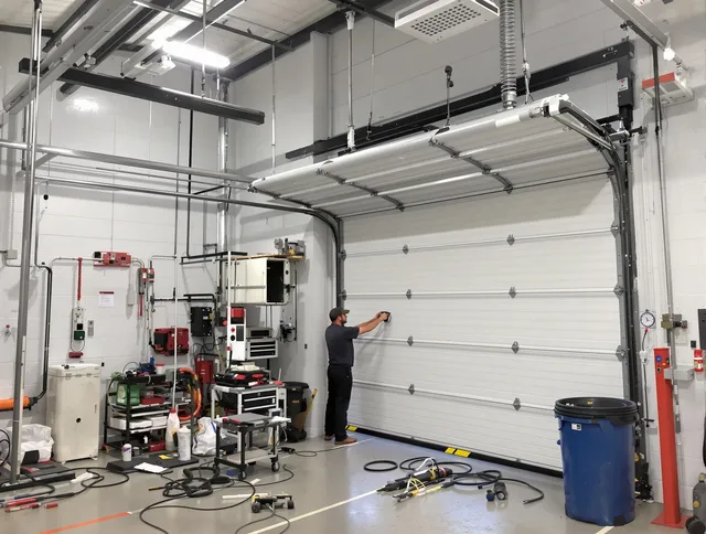 Northborough Garage Door Repair certified technician performing commercial door repair at a Northborough business facility