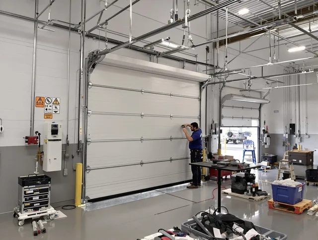 Commercial garage door repair being performed by Northborough Garage Door Repair expert in Northborough