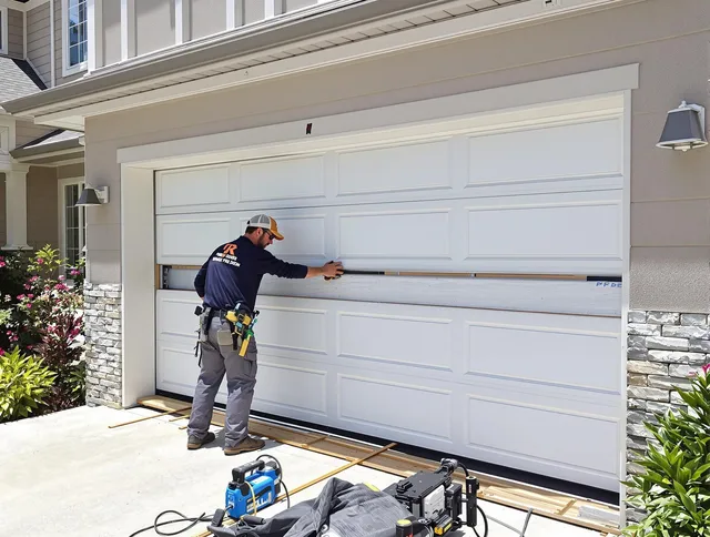 Northborough Garage Door Repair team performing complete garage door replacement at Northborough residence