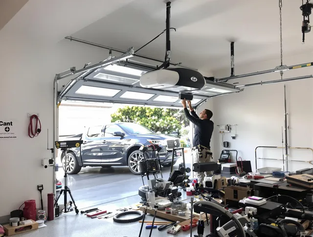 Northborough Garage Door Repair specialist installing smart garage door opener system in Northborough home